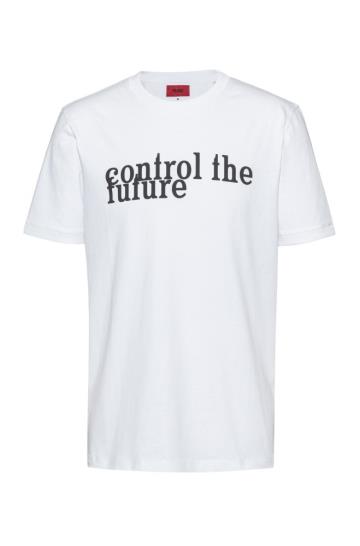 Koszulki HUGO Slogan Print Białe Męskie (Pl72684)